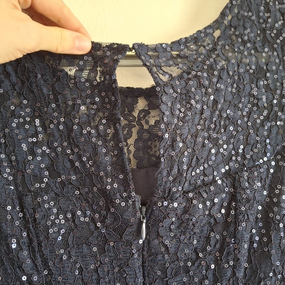SLNY Navy Sequin Midi Dress - Picture 9 of 16